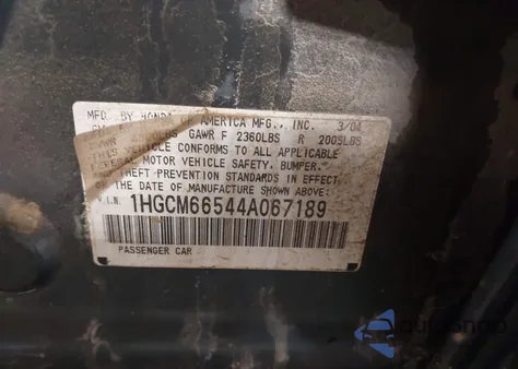 2004 Honda Accord 3.0 Ex from USA, damaged, VIN 1HGCM66544A067189